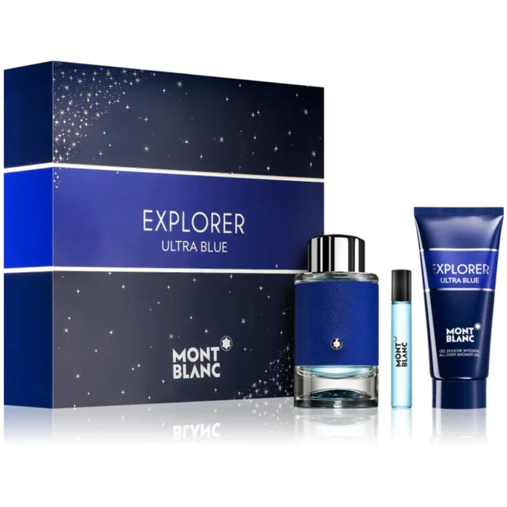 Mont Blanc Explorer Ultra Blue Edp 100Ml + Ts 7.5Ml + Sg 100Ml Gift Set new